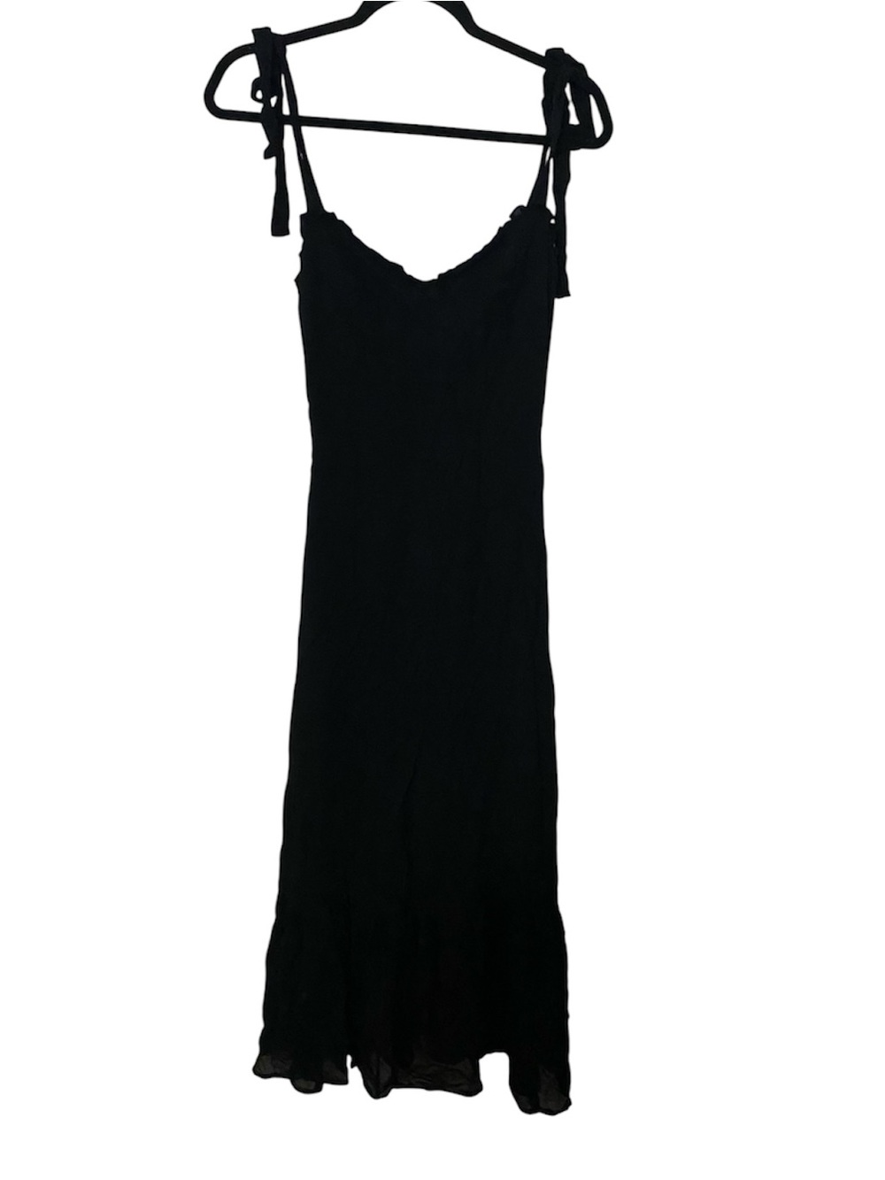 Reformation Black Tie-Shoulder Georgette Frill Hem Maxi Dress 4 - Picture 4 of 15